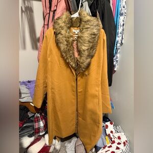 Ivy City Co Sloane Coat with Faux Fur Collar. Mustard color